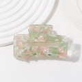 Pince à cheveux carrée avec texture marbrée verte et rose en acétate poli - Motif de Pierre Rose Vert