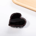 Elegante pinza para el cabello de corazón negro con diamantes rosas y borde dorado - Negro con strass rosas (D2-2-18)