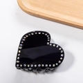 Pinza para el pelo corazón negro elegante con diamantes de imitación y borde dorado - Negro con strass arcoíris (D2-2-17)