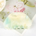 Cloud-shaped gradient yellow and green hair claw clip with subtle golden glitter - Pine Green