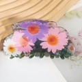 Große, lichtdurchlässige Haarklammer mit lila und rosa Gänseblümchen-Mustern - Lila Rosa Gänseblümchen Stil (D15-3-15)