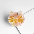 Mini molletta per capelli a gatto rosa e bianco perlato con dettagli del viso dorati - Motivo Marmo Rosa (C17-1-19)