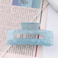 Light blue marble texture rectangular hair claw clip with minimalist hollow frame - Light Blue