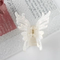 Elegant butterfly hair claw clip with colorful iridescent finish and golden metal spring - Iridescent Beige
