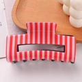 Pince à cheveux rectangulaire avec rayures verticales roses et rouges en résine - Rayures Verticales Roses (D15-1-9)