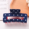 Molla per capelli rettangolare con motivo a stelle blu navy e dettaglio rosso - Stelle Blu Navy Denti Rossi (D15-1-7)