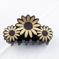 Pinza per capelli nera con tre disegni di girasoli gialli e centri viola - Pinza Capelli Triplo Fiore / Stile Girasole Giallo (B31-1-25)