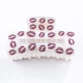Große perlmuttweiße Haarklammer mit rosa Lippenmuster und Leopardenprint - Leoparden-Lippen-Print (C10-2-3)