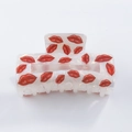 Pince à cheveux rectangulaire nacrée blanche avec motif imprimé lèvres rouges - Grosses Lèvres Rouges (C10-2-2)