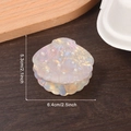 Iridescent shell-shaped hair claw clip with white pearls on a dark wood background - Iridescent White (C18-1-7)