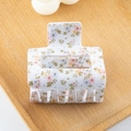 Pinza per capelli rettangolare bianco crema con motivi floreali a roselline - Stile Rettangolare Piccolo Floreale (D8-1-13)