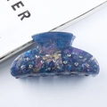 Elegant 9cm blue-purple marble hair claw clip with rhinestones and gold glitter finish - Blue Purple Marble