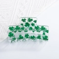 Transparent rectangular hair claw clip with green shamrock pattern and lucky day text - Lucky Day Shamrock Style (C8-1-16)