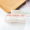 Pinza para el pelo de acrílico mármol blanco con letras rojas Happy Valentine's Day - Estilo Rectangular de San Valentín / Estilo Rectangular Texto Rojo (C16-3-10)