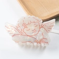 Pinza para el cabello de acetato blanco irisado con diseño de ángel en color rojo - Forma Ángel Orando / Estilo Ángel Orando Ojos Cerrados (C16-3-12)