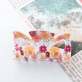 Pince à cheveux de 8,6 cm avec motif floral coloré et design robuste à huit dents - Floral Frais sur Fond Blanc (C5-2-4)