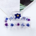 Molla per capelli quadrata in acrilico trasparente con fiori blu e viola eleganti - Fiorellini Blu-Viola (C-4-22)