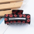 Black acrylic rectangle hair claw with silver glitter and red lip prints for women - Black Glitter Lip Print Style (C7-3-7)