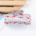 Silver glitter rectangle hair claw with red winged hearts, stylish acrylic accessory - Silver Glitter Winged Heart Style (C7-3-11)