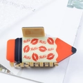Pencil-shaped hair claw clip with orange and cream finish featuring red XOXO prints - Orange Lip Pattern (D22-1-3)