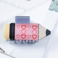 Pink pencil shaped hair claw clip with red heart patterns and blue base accent - Pink With Blue Base (D22--1-6)