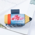 Pencil-shaped Valentine's Day hair claw clip with Love heart balloons and blue accents - Holiday Greeting Pattern (D22-1-2)