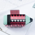 Pencil-shaped acetate hair claw clip featuring XOXO and heart patterns in pink and mint - Mint Green Letter Pattern (D22-1-1)