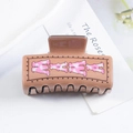 Pinza per capelli quadrata marrone con motivo a mucca rosa e linee nere da donna - Stampa Mucca (MAMA)