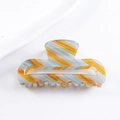 Pinza per capelli rettangolare traforata con strisce diagonali blu e gialle - A Righe Giallo Blu (D10-4-13)