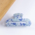 Rectangle hollow hair claw clip with blue and white marble pattern in 9cm size - Blue White Marble (D10-4-14)