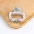 Retro square cutout PVC hair claw with marbled green and cream resin texture - Green Orange Marble Style (D2-3-1)