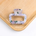 Vintage square hollow PVC hair claw clip featuring a purple and green floral pattern - Purple Green Floral Style (D2-3-4)