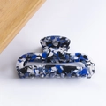 Rectangle cutout hair claw clip with blue marble pattern made of acetate material - Blue White Black Floral (D10-4-16)