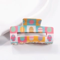 Easter egg hair claw clip with colorful checkerboard patterns in pink, yellow, and blue - Pink Yellow Blue White Checkered (C3-1-16)