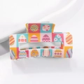 Colorful Easter egg checkerboard pattern square PVC hair claw clip for women - Pink Orange Blue Yellow Checkered (C3-1-18)