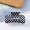 Elegant checkered hair claw clip with iridescent black and white acetate finish - Iridescent Large Checkerboard