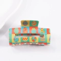 Easter egg pattern square PVC hair claw clip with colorful plaid and floral motifs - Orange Yellow Blue Checkered (C3-1-20)