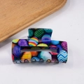 Grande molletta per capelli quadrata con motivi colorati di uova di Pasqua e arcobaleno - Stile Trama Arcobaleno (D3-4-4)