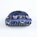 Haarklammer mit blauem Karomuster und französischer Bulldogge mit rotem Barett - Blau Weiß Streifen Gitter Frenchie Stil (D2-3-22)