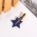 Pince à cheveux en forme d'étoile bleu foncé avec motifs d'étoiles et clip doré - Barrette Étoile Bleue à Motifs (D15-1-7)