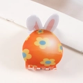 Orange floral bunny claw clip with cute rabbit ears and floral pattern for women - Orange Floral Rabbit Style (D22-2-13)
