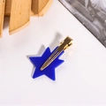 Pince à cheveux étoile en acrylique bleu foncé avec clip crocodile doré en métal - Barrette Étoile Bleu Uni (D15-1-1)