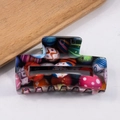 Molla per capelli quadrata con motivo a uovo di Pasqua in acrilico e molla in metallo - Stile Patchwork Astratto (D3-4-3)