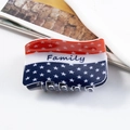 American flag themed hair claw clip with Family text and white stars on red and blue base - Red Blue Tricolor Wave Family Style (D1-1-11)