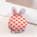 White translucent bunny hair claw clip featuring an orange heart polka dot pattern - White Orange Heart Rabbit Style (D22-2-15)