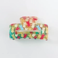Translucent hair claw clip with colorful vintage rabbit print and hollow rectangular design - Soft Toned Style (C20-2-12)