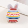 Pinza de pelo de conejo de Pascua con rayas de colores y orejas blancas para mujer - Estilo Conejo a Rayas Onduladas de Colores (D22-2-14)