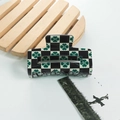 Green clover checkered hair claw clip in black and white resin finish for women - Green Clover Checkerboard (A3-2-14)