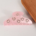 Pinza de pelo rosa jaspeado con corazones de strass para peinados elegantes - Estilo de Corazón con Diamantes de Imitación / Corazón Rosa (D3-1-5)