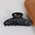 Pinza para el pelo de resina mármol oscuro con patrón de ondas de cristal 8cm - Estilo Strass Ola / Ola Mármol Gris Oscuro (D3-1-7)